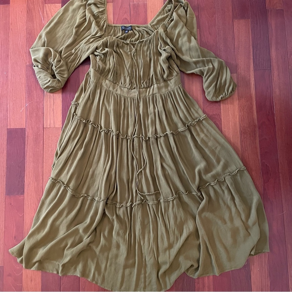 Eloquii Tiered Ruffle Maxi Dress Olive Green Size 14W - Picture 3 of 10